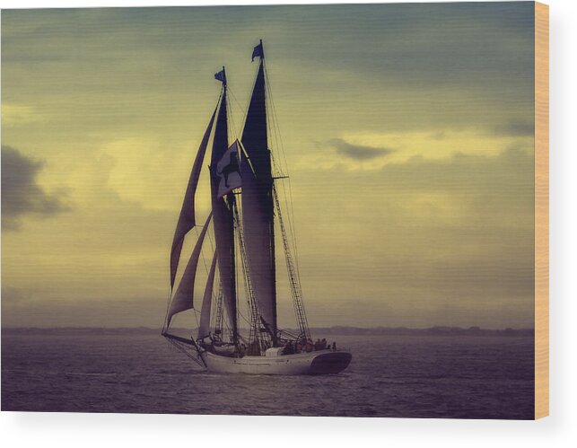Sundown Sail Wood Print featuring the photograph Sundown Sail by Darius Aniunas