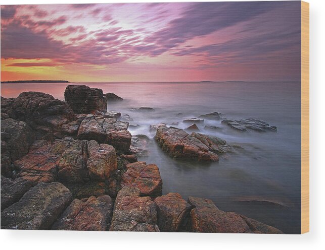 Coastal Maine Wood Print featuring the photograph Sunrise at Seawall Maine Acadia National Park by Juergen Roth