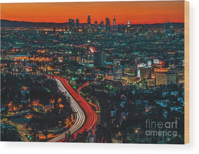 Los Angeles Wood Print featuring the photograph Sunrise in Hollywood by Art K