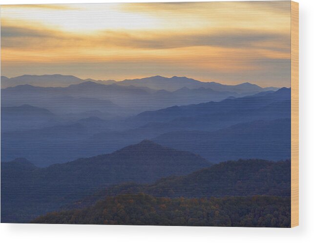Smokey Mountains Wood Print featuring the photograph Sunrise in the Smokies by CA Johnson