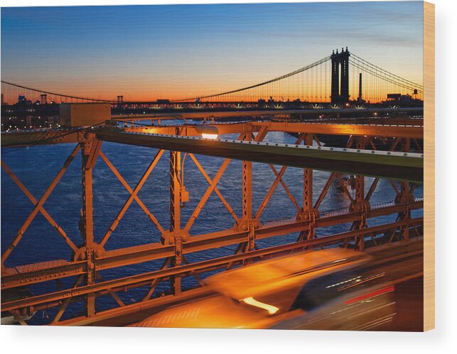 Bridge Wood Print featuring the photograph Sunrise on the Brooklyn Bridge by Adam Rainoff