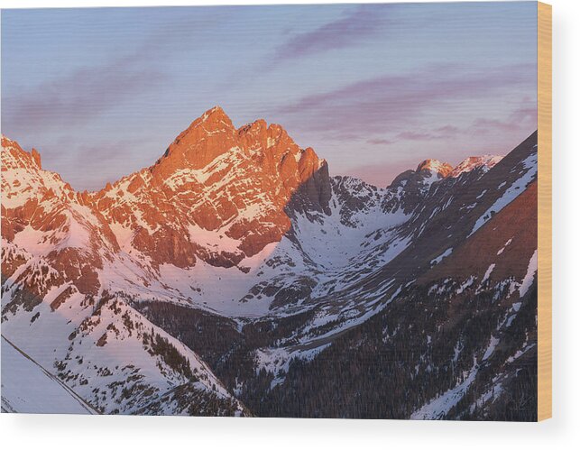 Sunrise Wood Print featuring the photograph Sunrise on the Crestones by Aaron Spong