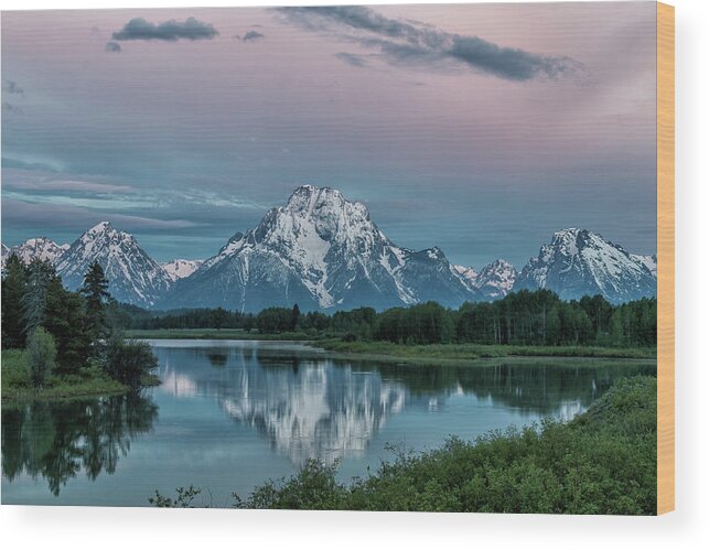 Sunrise Wood Print featuring the photograph Sunrise Reflections At Oxbow Bend by Tony Hake