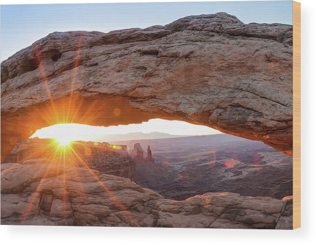 Utah Landscape Wood Print featuring the photograph Sunrise under Mesa Arch - Canyonlands - Moab Utah by Gregory Ballos