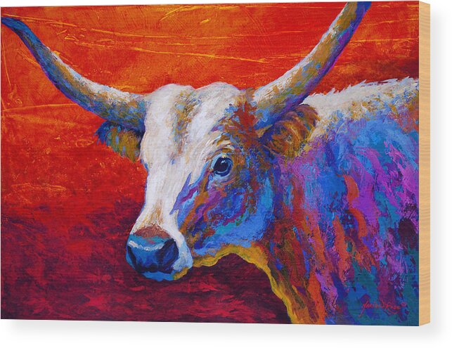 Longhorn Wood Print featuring the painting Sunset Ablaze by Marion Rose