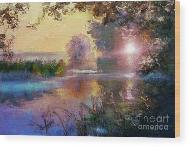 Lake Wood Print featuring the painting SunSet by Angie Braun