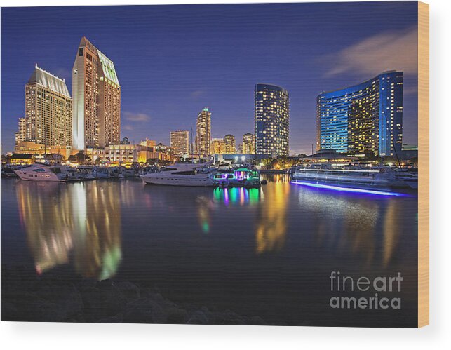 Seaport Village Wood Print featuring the photograph Sunset at Embarcadero Marina Park in San Diego by Sam Antonio