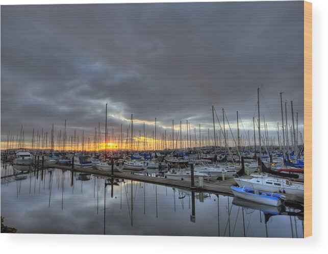 Hdr Wood Print featuring the photograph Sunset at Port Gardner by Brad Granger