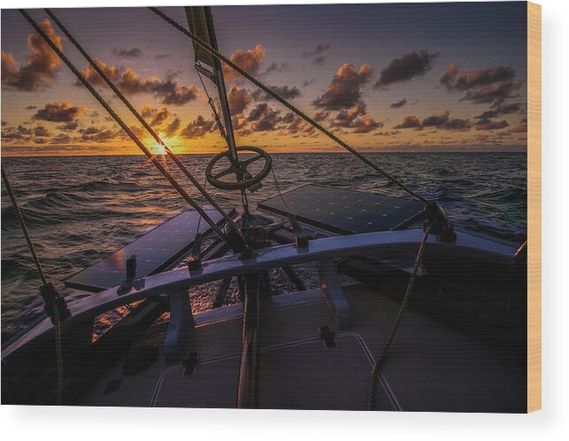 Sailing Wood Print featuring the photograph Sunset at sea by Gary Felton