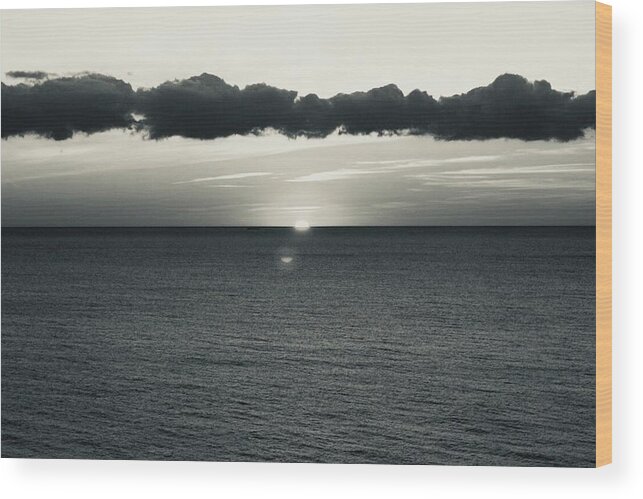 Conversion From Color To B+w Wood Print featuring the photograph Sunset at Sea by Roger Cummiskey