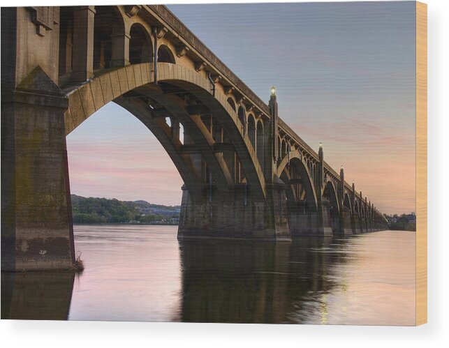 Landscape Wood Print featuring the photograph Sunset At The Columbia - Wrightsville Bridge by Dan Myers