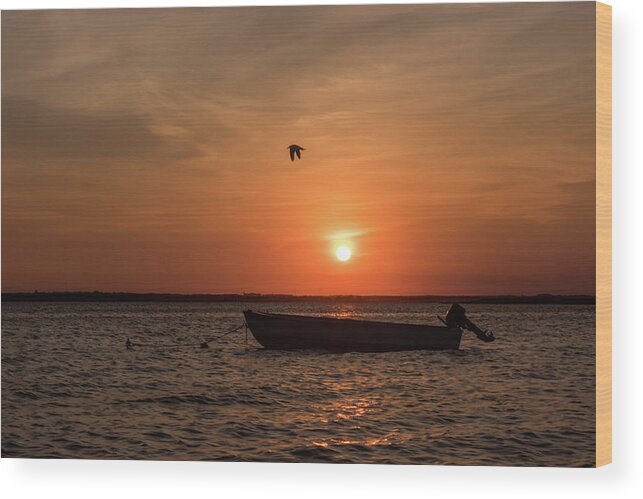 Sunset Boat Lavallette Nj Wood Print featuring the photograph Sunset Boat Lavallette NJ by Terry DeLuco