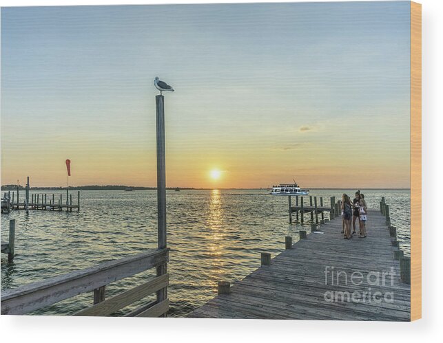 2017 Wood Print featuring the photograph Sunset Tour Boat off Dewey Destin Fl Pier 1186a by Ricardos Creations