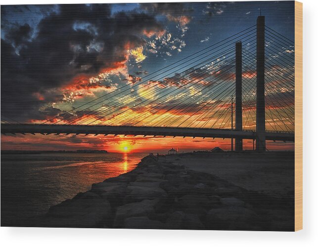 Indian River Bridge Wood Print featuring the photograph Sunset Bridge at Indian River Inlet by Bill Swartwout
