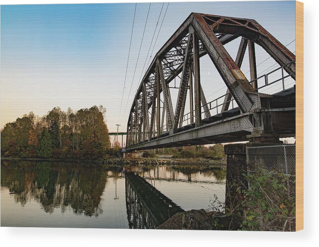 Sunset Wood Print featuring the digital art Sunset Bridge by Birdly Canada