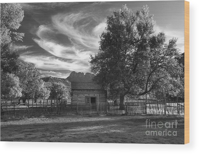 Black & White Wood Print featuring the photograph Sunset in Grafton Ghost Town by Sandra Bronstein