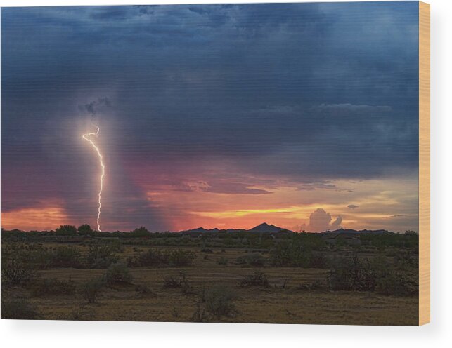 Sunset Wood Print featuring the photograph Sunset Lightning by Saija Lehtonen