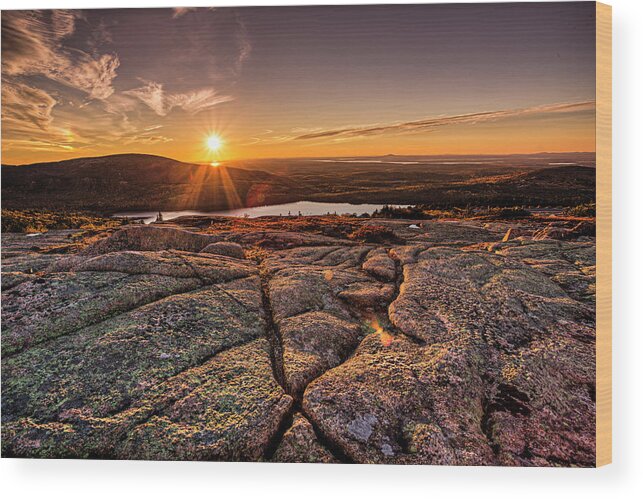 Cadillac Mountain Wood Print featuring the photograph Sunset on Cadillac Mountain by Joe Paul
