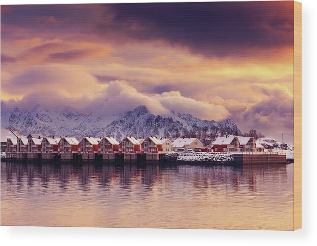 Sunset Wood Print featuring the photograph Sunset on Svolvaer by Philippe Sainte-Laudy