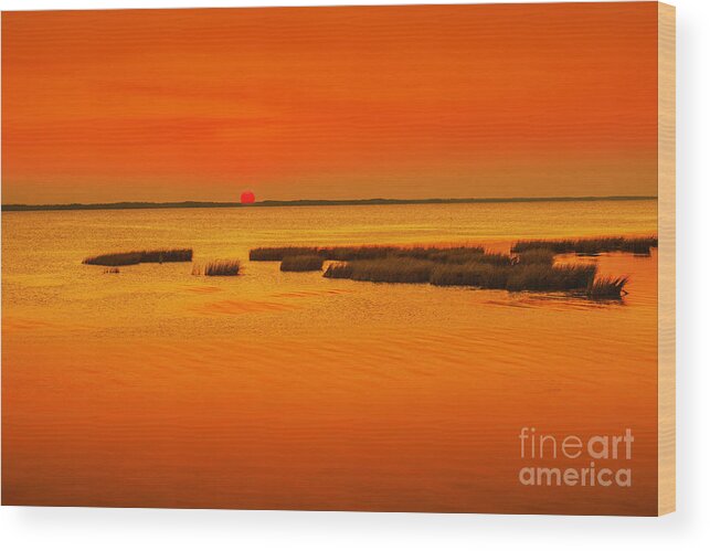 Sunset On The Sound Outer Banks Wood Print featuring the photograph Sunset on the Sound Outer Banks by Randy Steele