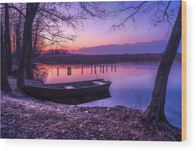 Beautiful Wood Print featuring the photograph Sunset on the White Lake by Dmytro Korol