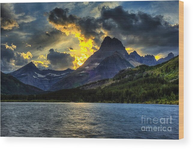 Dhr Images Wood Print featuring the photograph Sunset over Glacier National Park by Dennis Hammer
