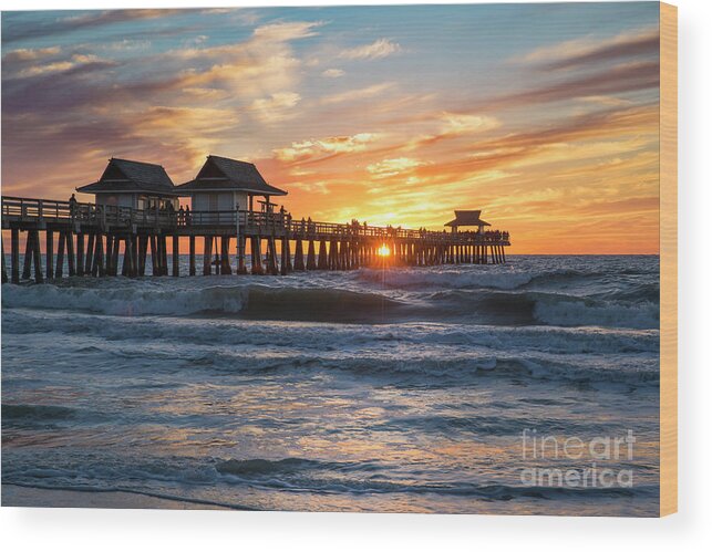 Naples Wood Print featuring the photograph Sunset over Naples Pier by Brian Jannsen