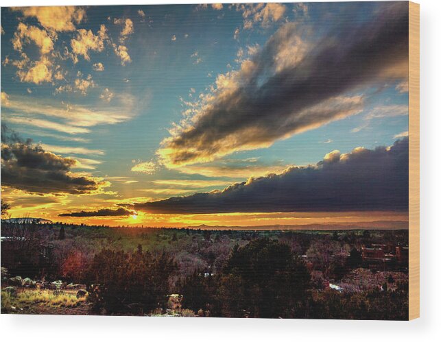 New Mexico Wood Print featuring the photograph Sunset over Santa Fe DSC09682 by Greg Kluempers