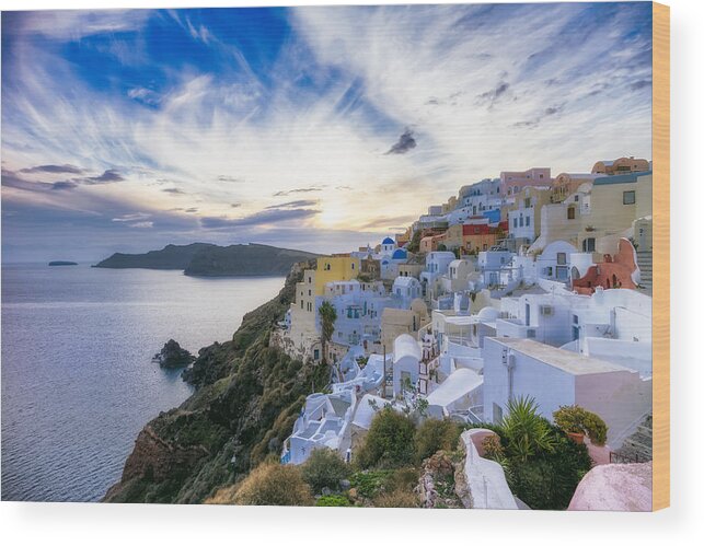 Santorini Wood Print featuring the photograph Sunset over Santorini by Adam Rainoff