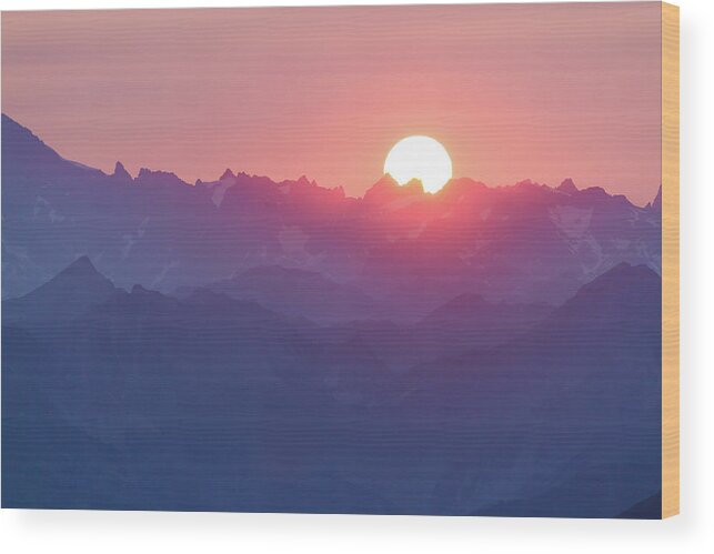 Sunset Wood Print featuring the photograph Sunset over the Alps by Paul MAURICE