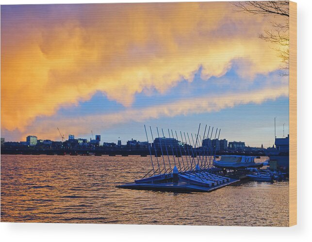 Charles Wood Print featuring the photograph Sunset Over The Charles River Boston MA by Toby McGuire