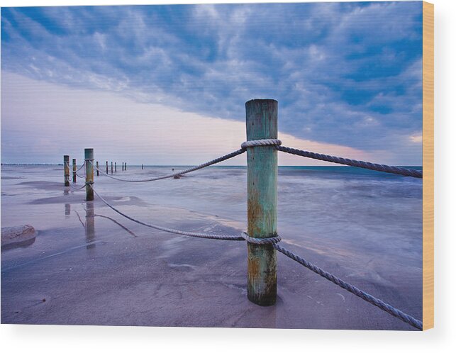 Pilings Wood Print featuring the photograph Sunset Reef Pilings by Adam Pender