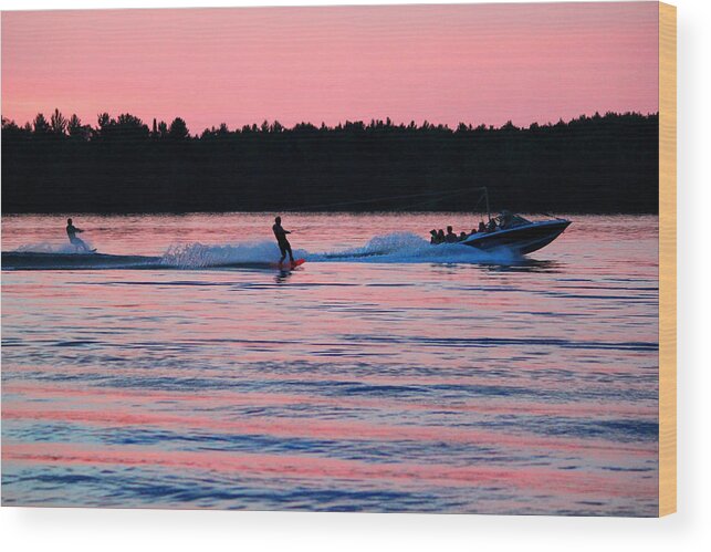 Sun Wood Print featuring the photograph Sunset Skiing by Brook Burling