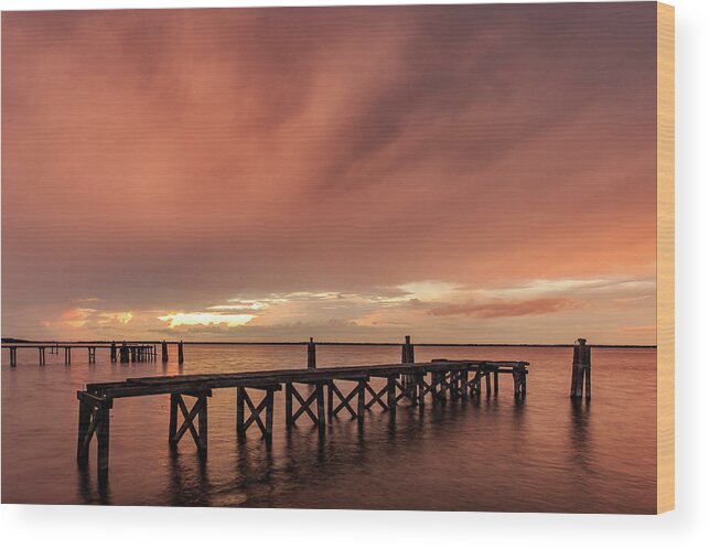 Sanford Wood Print featuring the photograph Sunset thru Storm Clouds by Stefan Mazzola