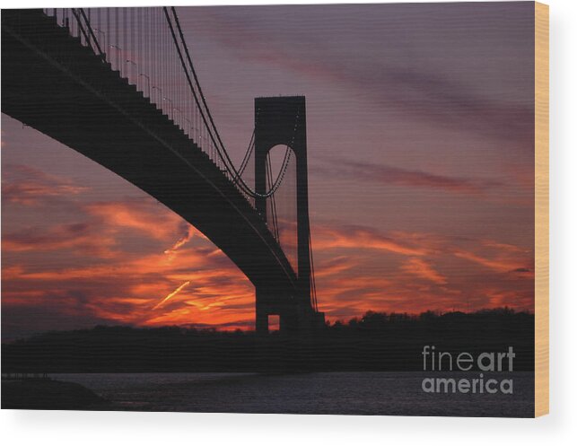Bridge Water Wood Print featuring the photograph Sunset Verrazano Bridge by Mark Gilman