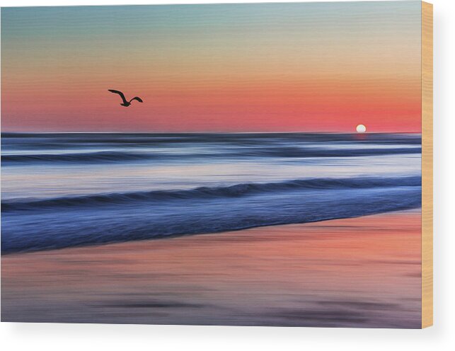Abstract Sea Wood Print featuring the photograph Sunset Widemouth Bay by Maggie Mccall