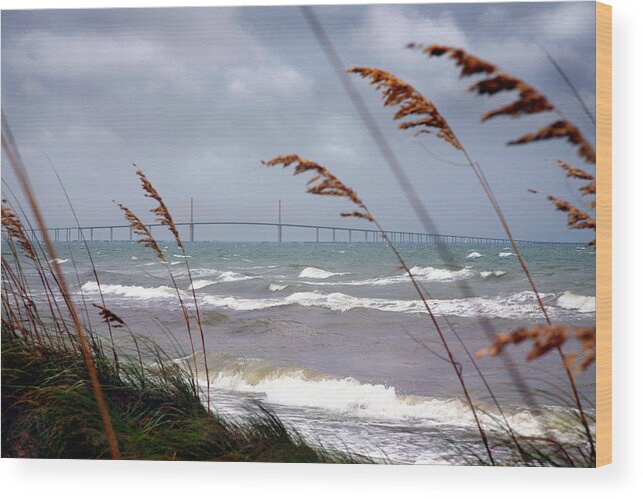 Sunshine Wood Print featuring the photograph Sunshine Skyway Bridge Viewed From Fort De Soto Park by Mal Bray