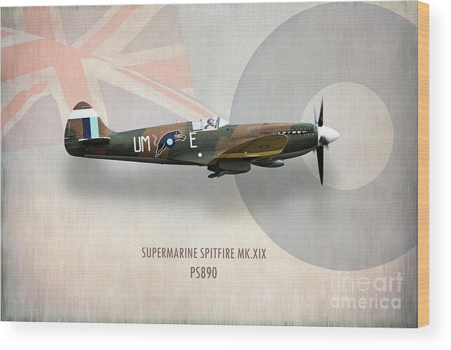 Spitfire Wood Print featuring the digital art Supermarine Spitfire Mk XIX PS890 by Airpower Art