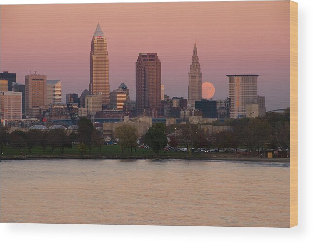 Super Moon Wood Print featuring the photograph SuperMoon Over Cleveland by Ann Bridges