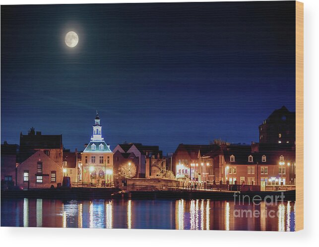 Super-moon Wood Print featuring the photograph Supermoon rising over Norfolk town UK by Simon Bratt