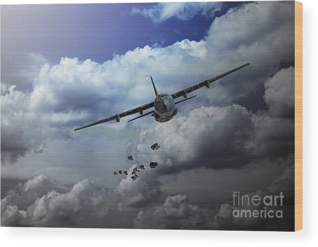 C130 Hercules Wood Print featuring the digital art Supply Drop by Airpower Art