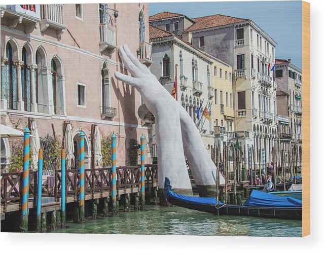 Canal Wood Print featuring the photograph Support Venice Hands by John McGraw