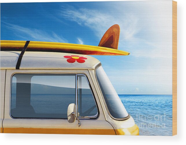 60ties Wood Print featuring the photograph Surf Van by Carlos Caetano
