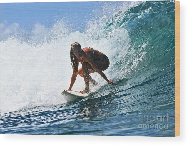 Surfing Wood Print featuring the photograph Surfer Girl at Bowls 8 by Paul Topp