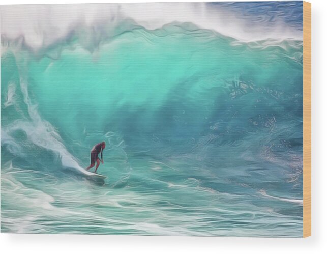 Surfing Wood Print featuring the painting Surfing by Harry Warrick