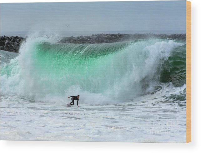 Surf Wood Print featuring the photograph Surfing The Wedge by Eddie Yerkish