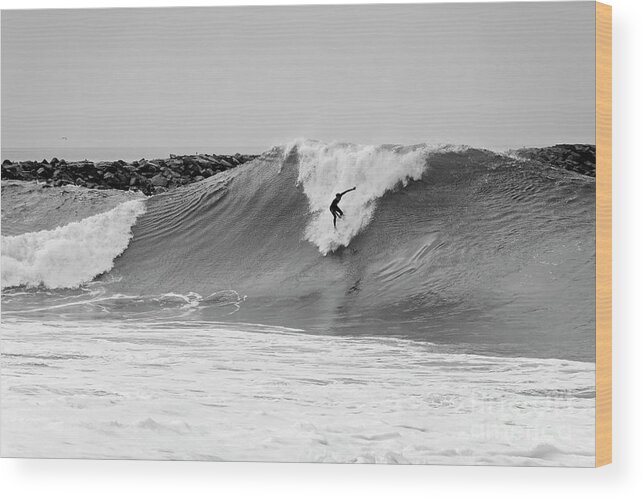 Surf Wood Print featuring the photograph Surf's Up BW by Eddie Yerkish