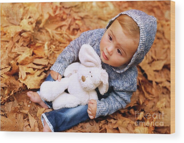 Autumn Wood Print featuring the photograph Sweet baby in the autumn park by Anna Om