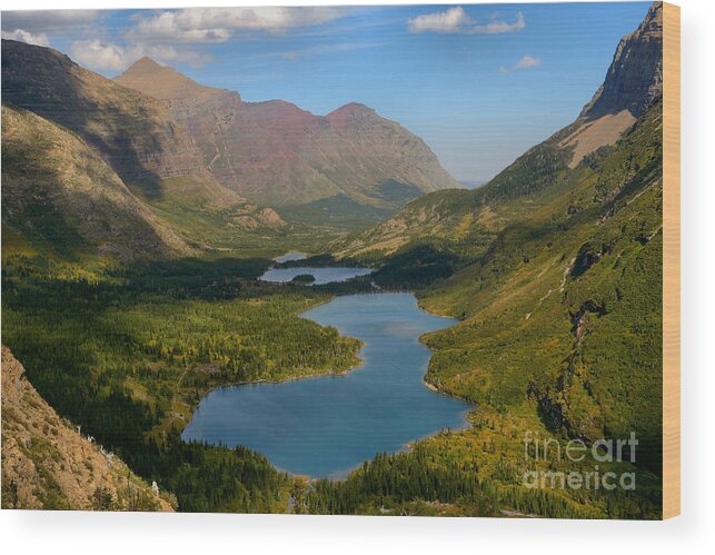 Swiftcurrent Pass Wood Print featuring the photograph Swiftcurrent Lakes Of Many Glacier by Adam Jewell