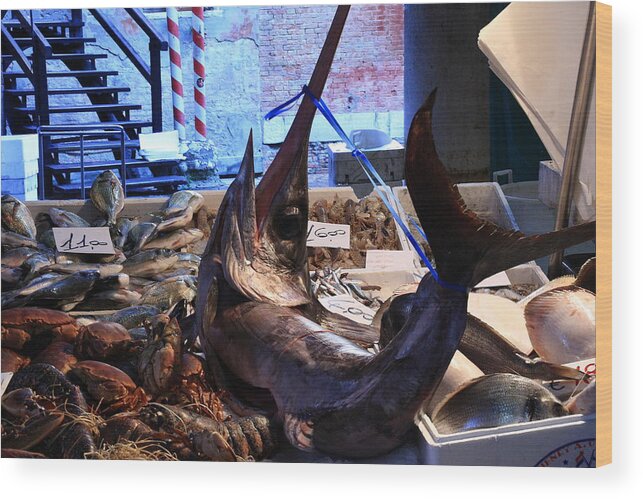 Venice Wood Print featuring the photograph Swordfish at Rialto Market in Venice by Michael Henderson